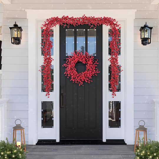 Glitzhome® 6ft. Christmas Red Berries Garland, Set of 2